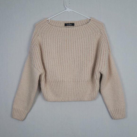 Lulus Sweaters - Lulus Womens Feeling It Eyelash Knit Cropped Sweater Chunky Knit Soft Beige - S